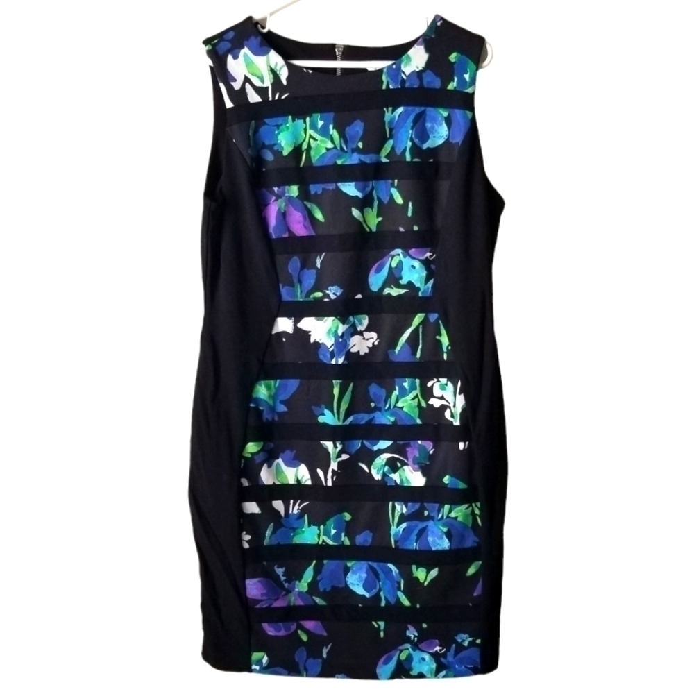 Peter Nygard Black/Floral Print Sleeveless Sheath Dress Size 16